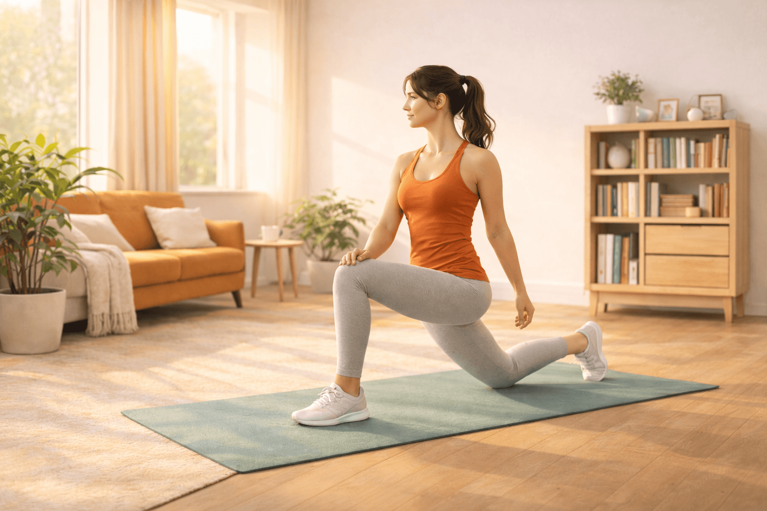 Woman exercising at home with dumbbell